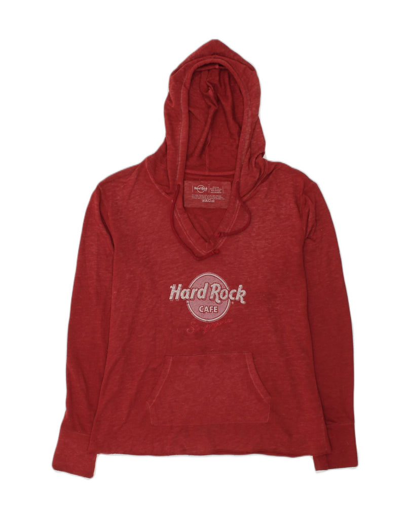 HARD ROCK CAFE Womens Singapore Hoodie Jumper UK 12 Medium Burgundy Cotton | Vintage Hard Rock Cafe | Thrift | Second-Hand Hard Rock Cafe | Used Clothing | Messina Hembry 