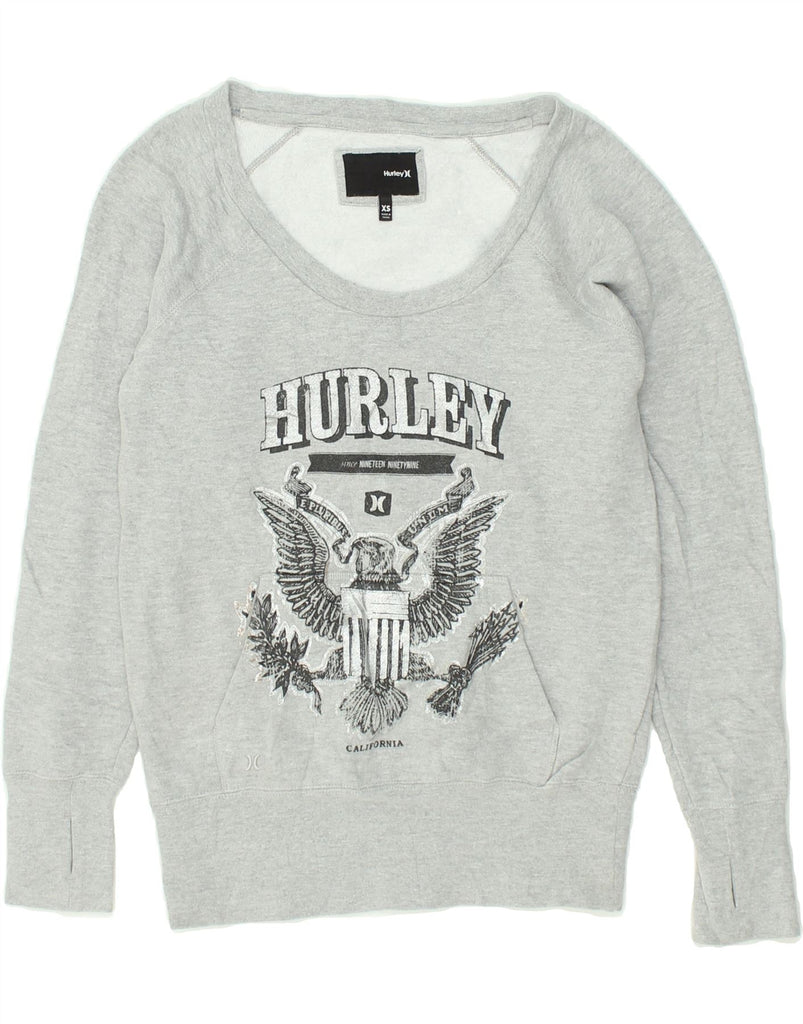 HURLEY Womens Graphic Sweatshirt Jumper UK 6 XS Grey | Vintage Hurley | Thrift | Second-Hand Hurley | Used Clothing | Messina Hembry 