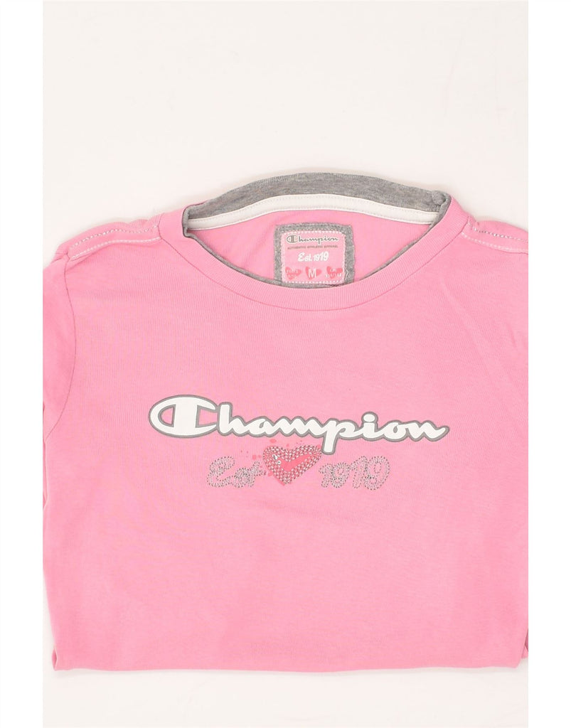 CHAMPION Girls Graphic Top Long Sleeve 9-10 Years Medium  Pink Cotton | Vintage Champion | Thrift | Second-Hand Champion | Used Clothing | Messina Hembry 