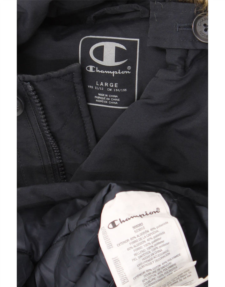 CHAMPION Boys Hooded Padded Coat 11-12 Years Large  Navy Blue Cotton