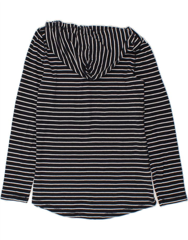 EDDIE BAUER Womens Hooded Top Long Sleeve UK 14 Medium Navy Blue Striped Vintage Eddie Bauer and Second-Hand Eddie Bauer from Messina Hembry 