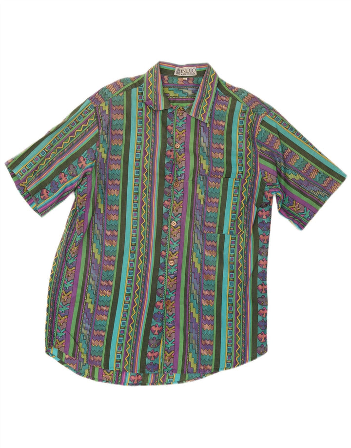 Vintage Mens Short Sleeve Shirt Medium Multicoloured Geometric Cotton