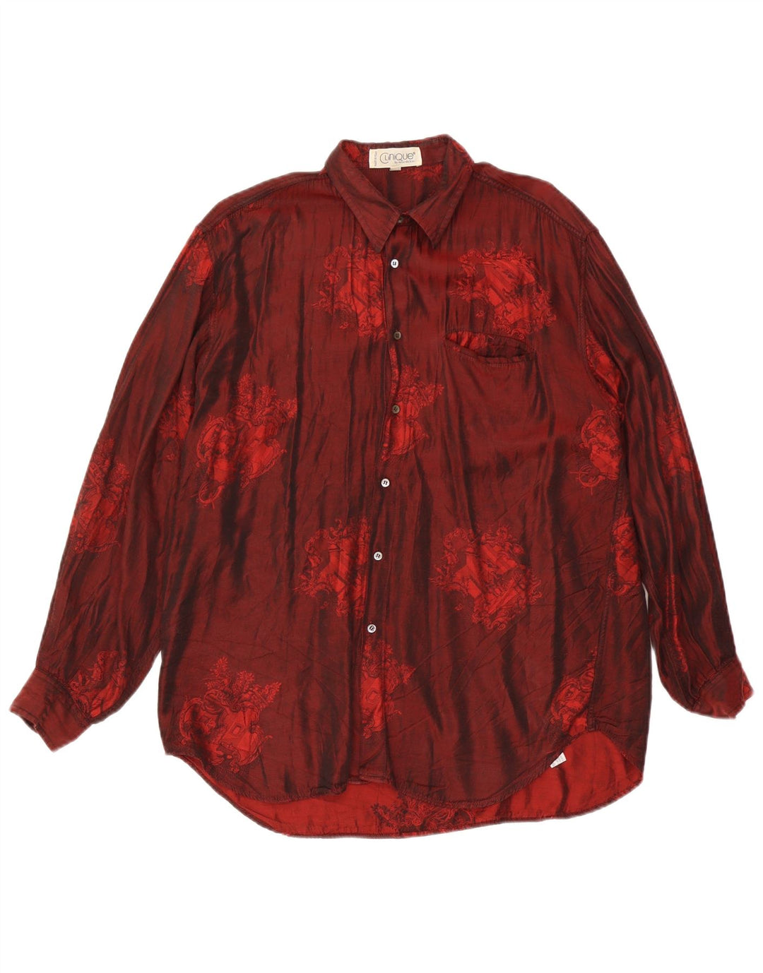 CLINIQUE Mens By Riccardo Bini Shirt Medium Burgundy Floral Acetate