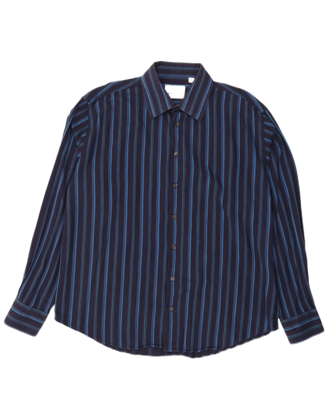 Yves Saint Laurent Mens Shirt XL Navy Blue Striped Cotton