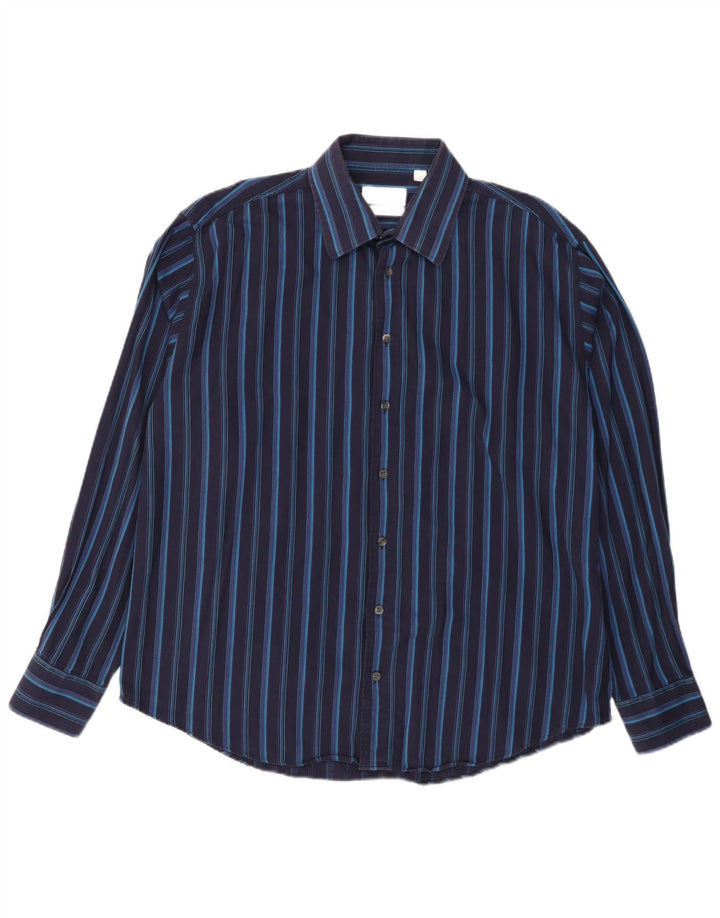 Yves Saint Laurent Mens Shirt XL Navy Blue Striped Cotton