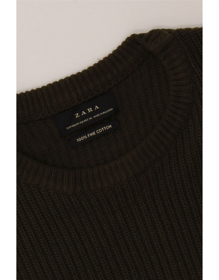 Zara Mens Crew Neck Jumper Sweater Medium Khaki Cotton