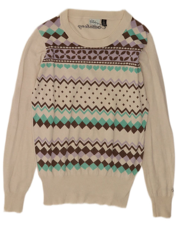 Billabong Womens Boat Neck Jumper Sweater UK 8 Small Off White Geometric