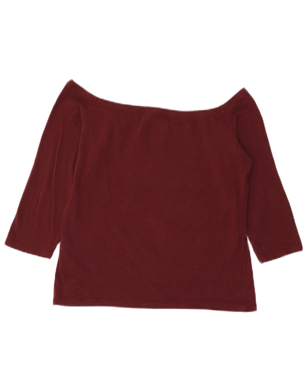 Superdry Womens Crop Off Shoulder Top 3/4 Sleeve UK 18 XL Burgundy Cotton