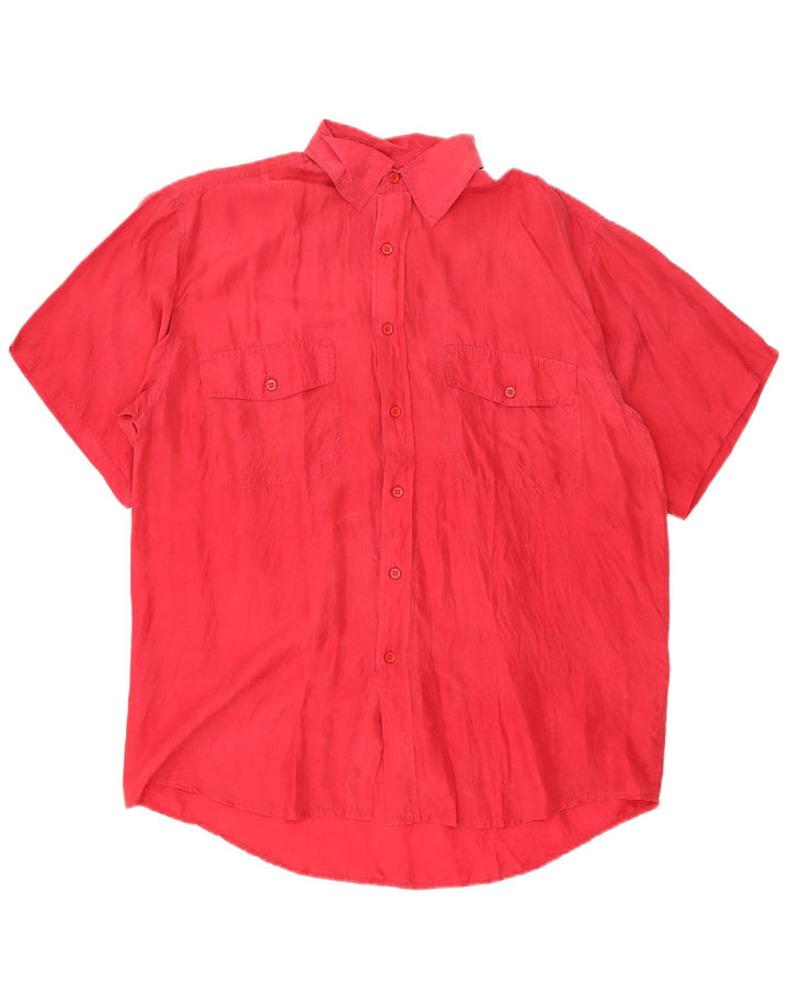 Vintage Mens Short Sleeve Shirt Medium Red Silk