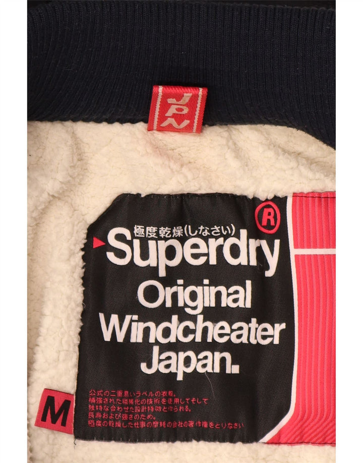 Superdry Womens Hooded Sherpa Windbreaker Jacket UK 14 Medium Navy Blue