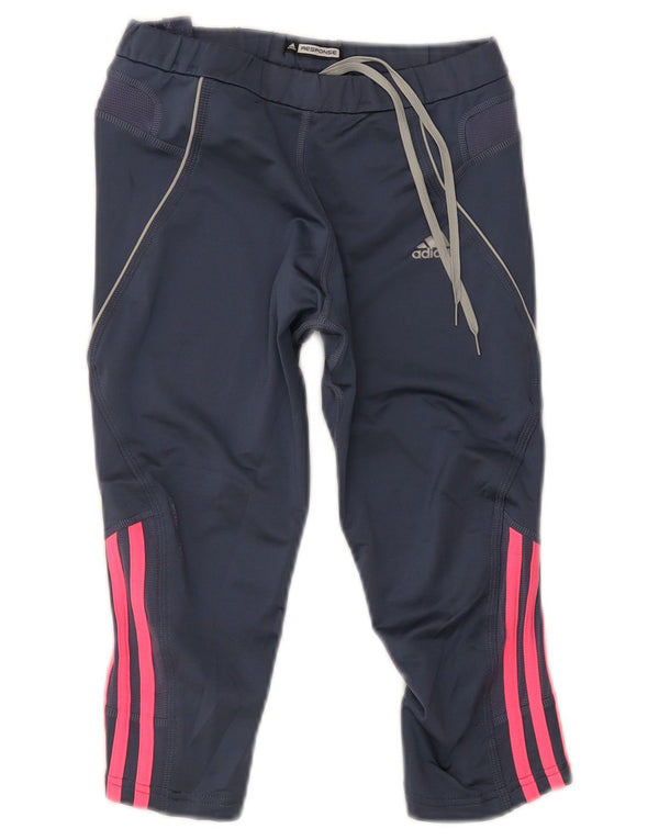 Adidas Womens Response Capri Leggings UK 12 Medium Navy Blue Polyester