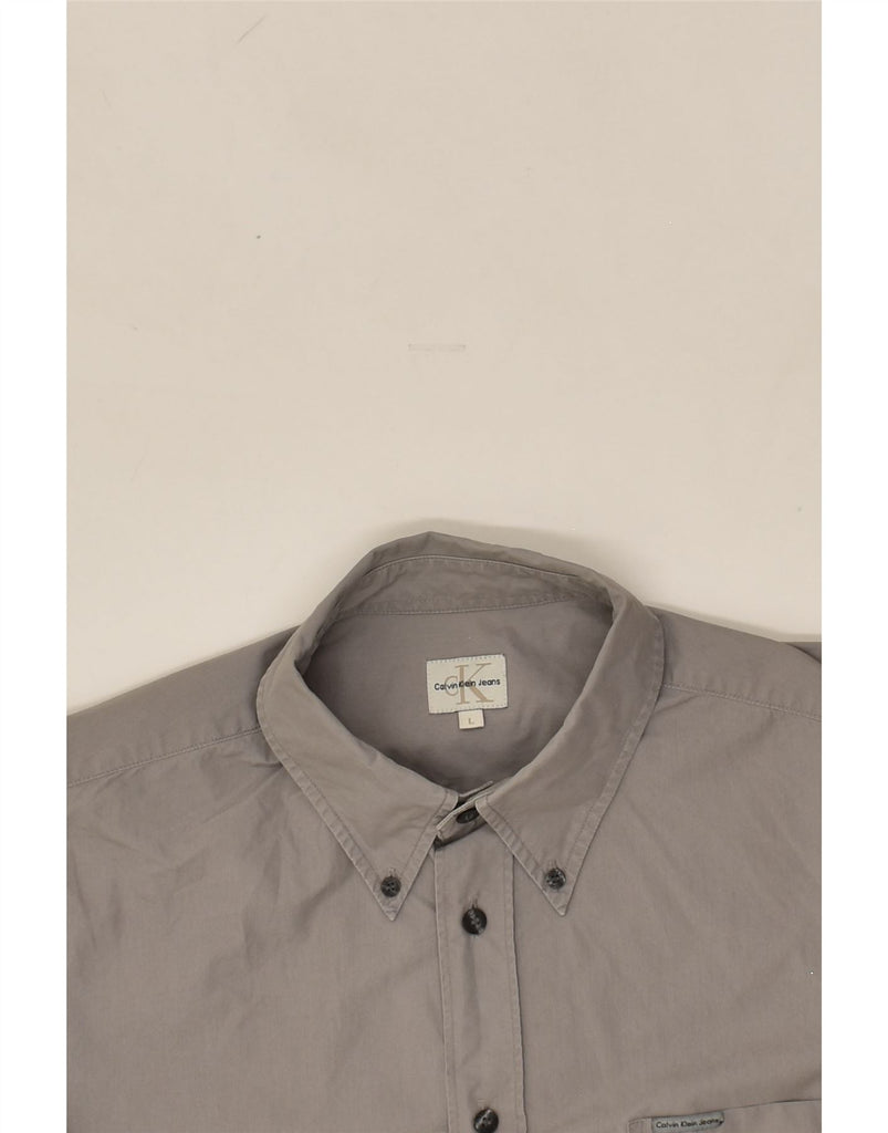 CALVIN KLEIN Mens Shirt Large Grey Cotton | Vintage Calvin Klein | Thrift | Second-Hand Calvin Klein | Used Clothing | Messina Hembry 