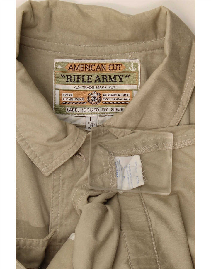 Rifle Mens Bomber Jacket UK 40 Large Khaki Cotton