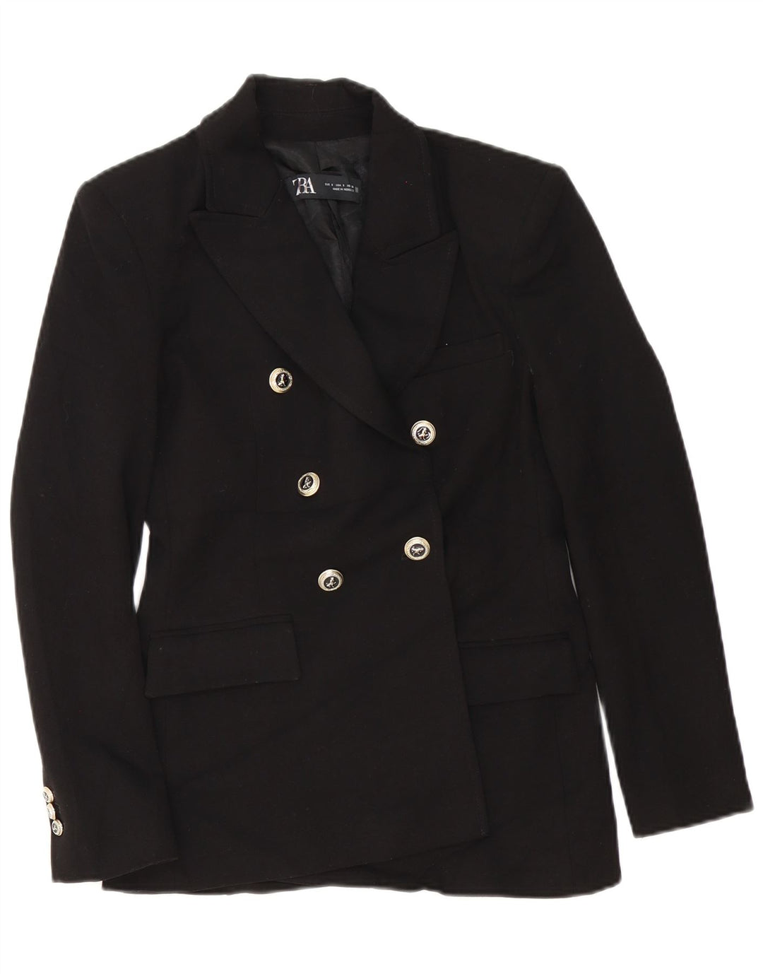 Zara Womens Double Breasted Blazer Jacket UK 10 Small Black Polyester
