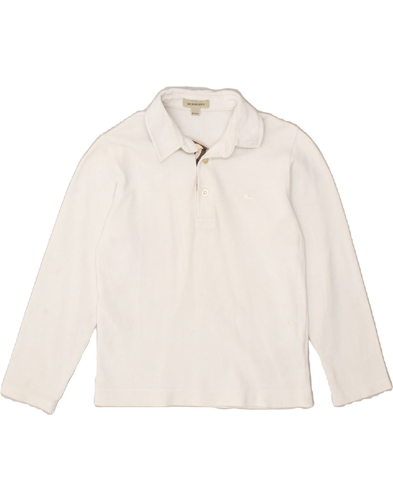 BURBERRY Boys Long Sleeve Polo Shirt 7-8 Years White Cotton Vintage Burberry and Second-Hand Burberry from Messina Hembry 