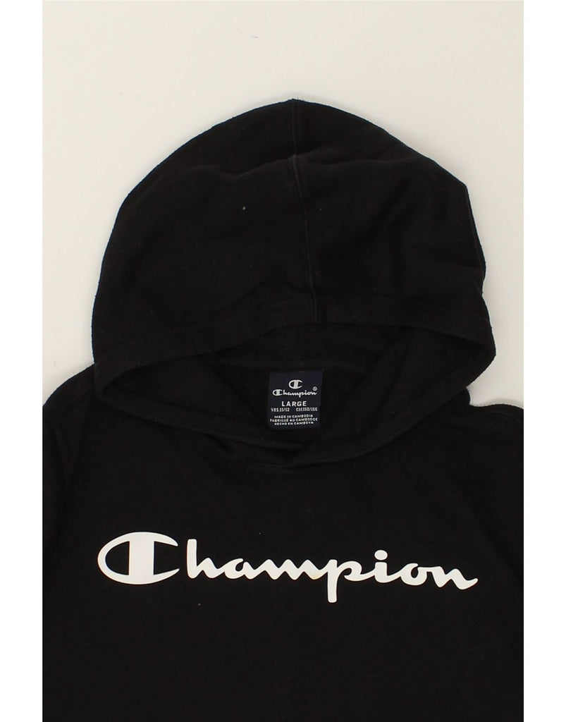 CHAMPION Boys Graphic Hoodie Jumper 11-12 Years Large Black | Vintage Champion | Thrift | Second-Hand Champion | Used Clothing | Messina Hembry 