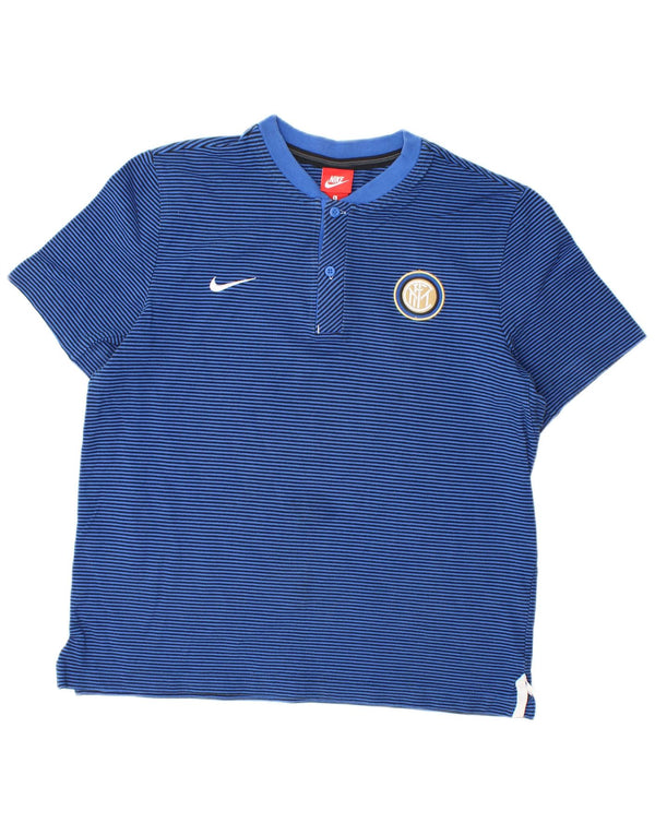 Nike Mens Inter Milan T-Shirt Top Large Blue Pinstripe