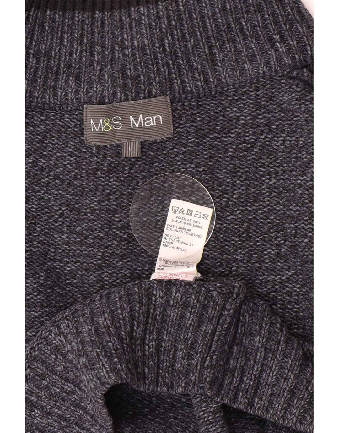 Marks & Spencer Mens Button Neck Jumper Sweater Large Navy Blue Flecked