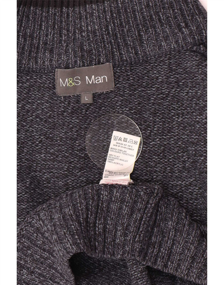 Marks & Spencer Mens Button Neck Jumper Sweater Large Navy Blue Flecked