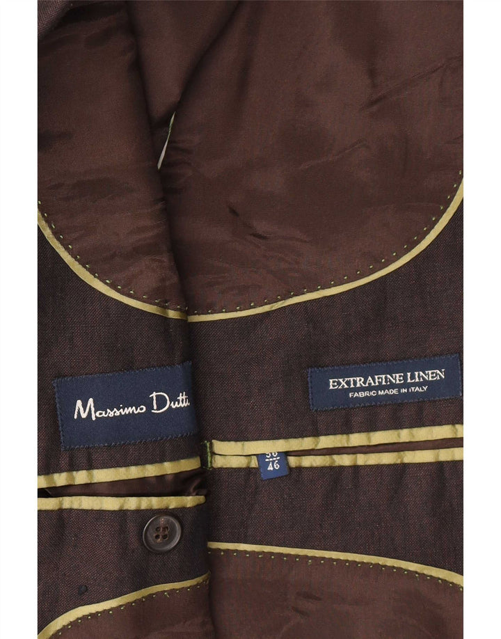 Massimo Dutti Mens 3 Button Blazer Jacket EU 56 XL Brown Linen
