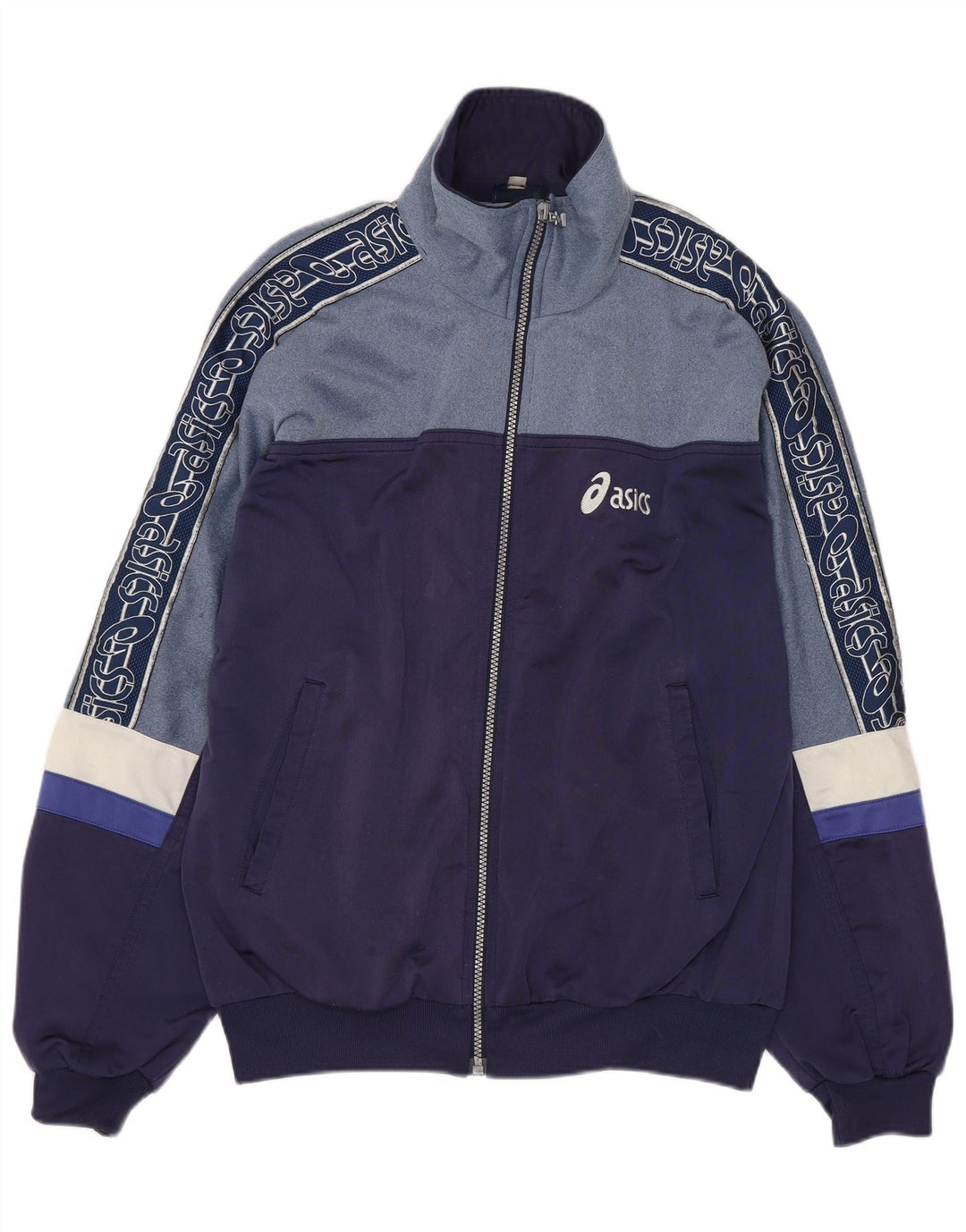 ASICS Mens Graphic Tracksuit Top Jacket Large Navy Blue Colourblock