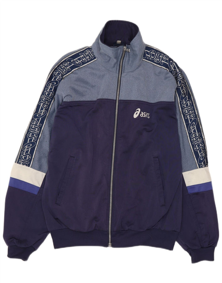 ASICS Mens Graphic Tracksuit Top Jacket Large Navy Blue Colourblock