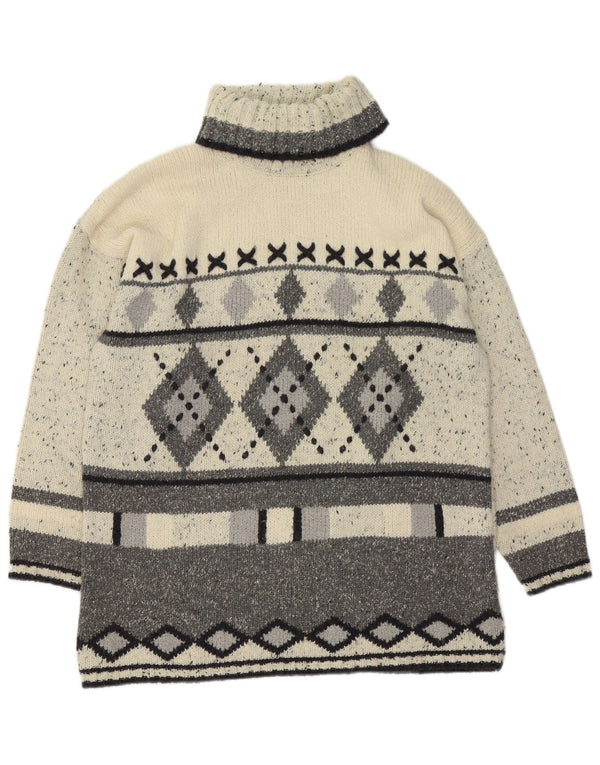 Canda Mens Roll Neck Jumper Sweater Large Grey Argyle/Diamond Acrylic