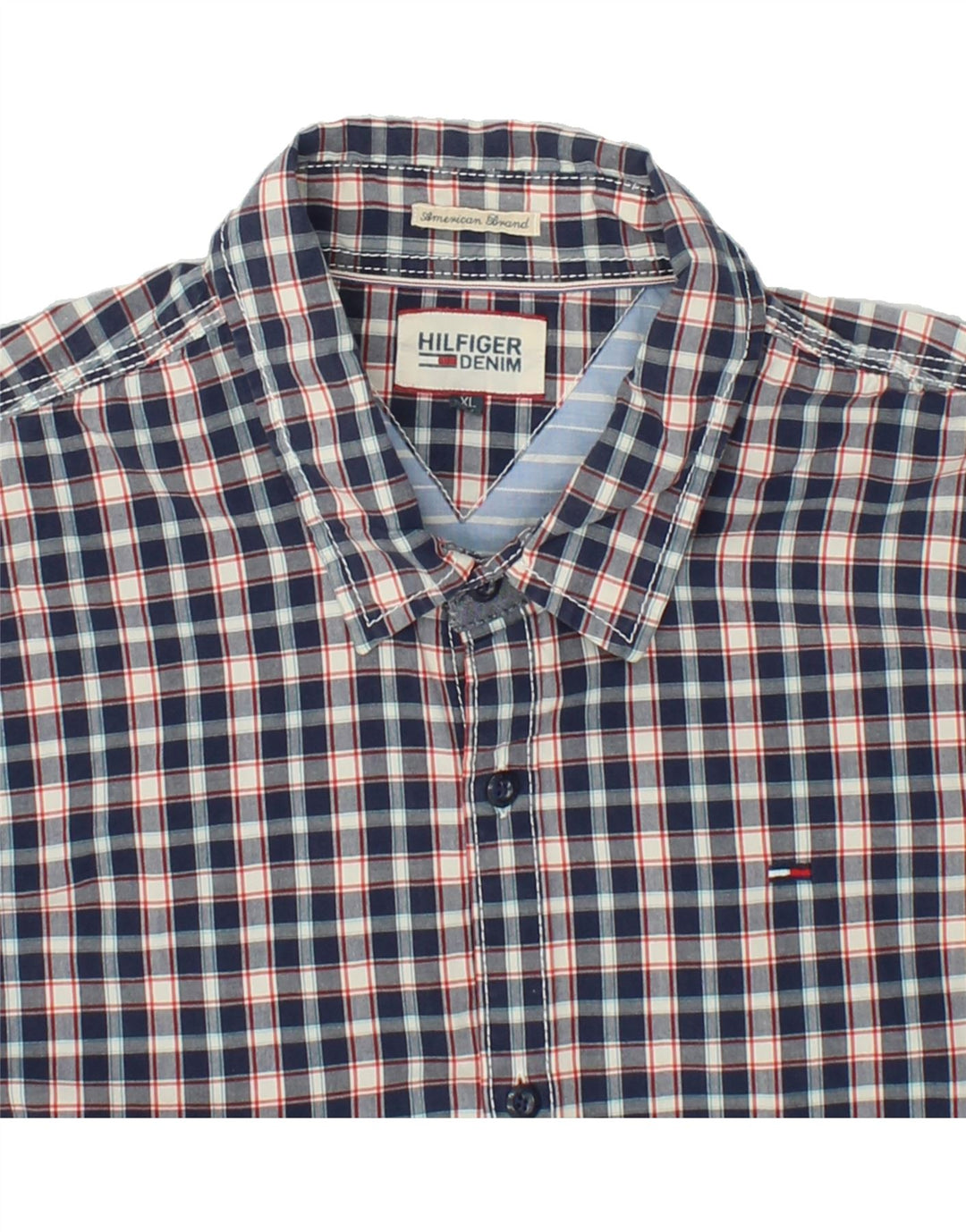 TOMMY HILFIGER Mens Shirt XL Navy Blue Check Cotton Vintage Tommy Hilfiger and Second-Hand Tommy Hilfiger from Messina Hembry 