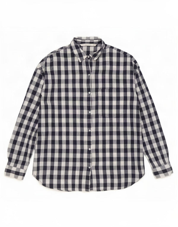 Zara Womens Trafaluc Oversized Shirt UK 10 Small Navy Blue Gingham