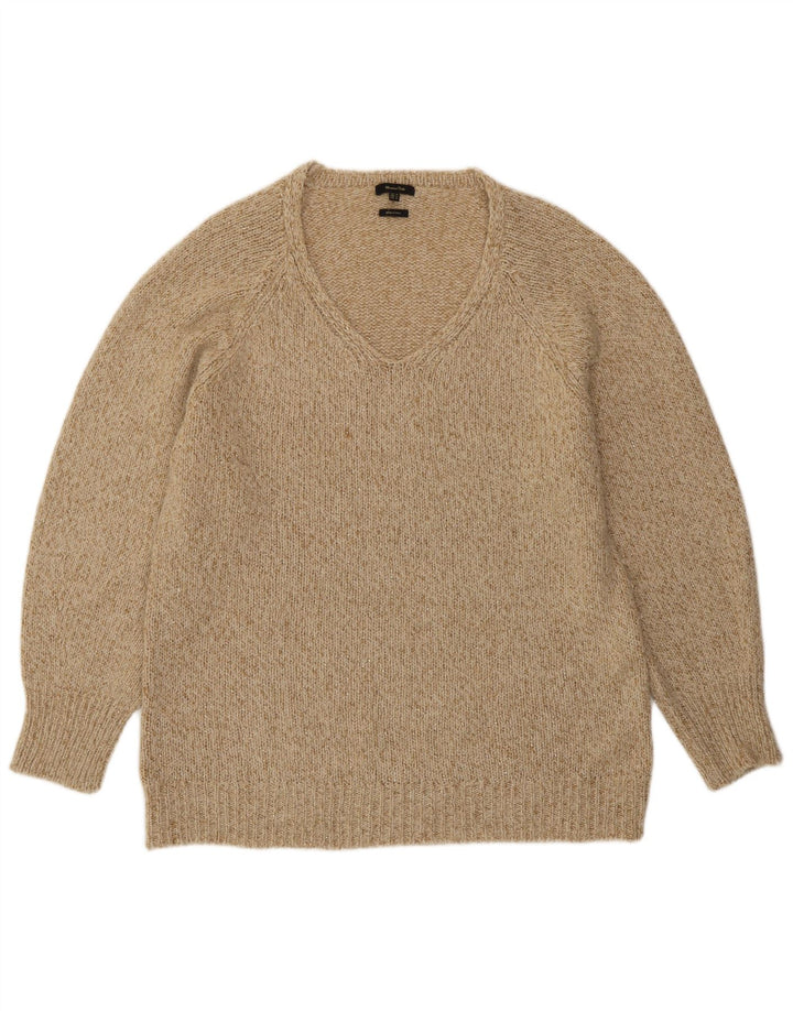 Massimo Dutti Womens V-Neck Jumper Sweater UK 14 Medium Beige Flecked Wool