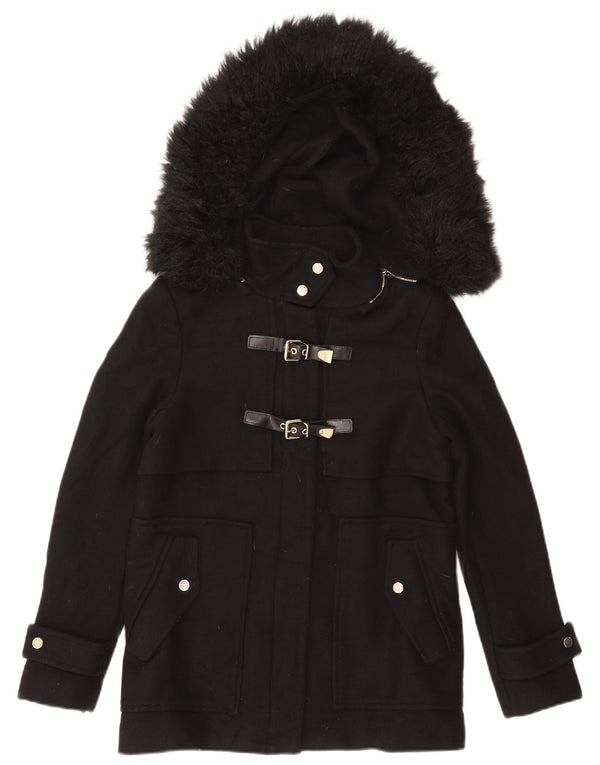 Zara Womens Hooded Duffle Jacket UK 12 Medium Black Wool