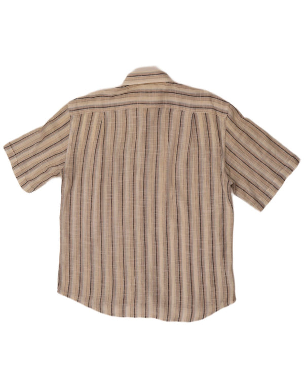 Roccobarocco Womens Short Sleeve Shirt Size 44 17 1/2 XL Beige Striped