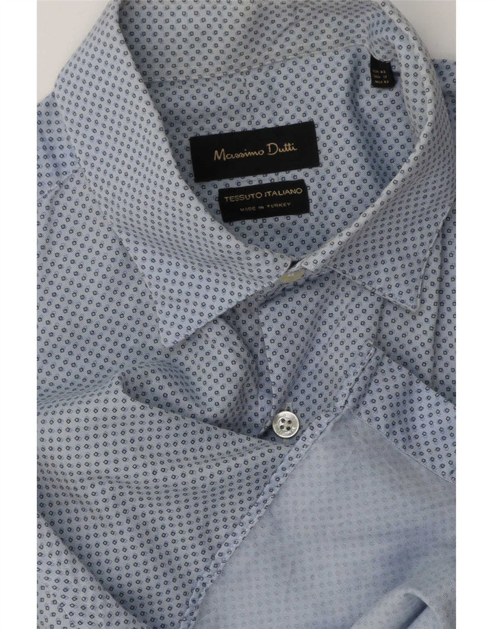 Massimo Dutti Mens Shirt Size 43 Large Blue Spotted
