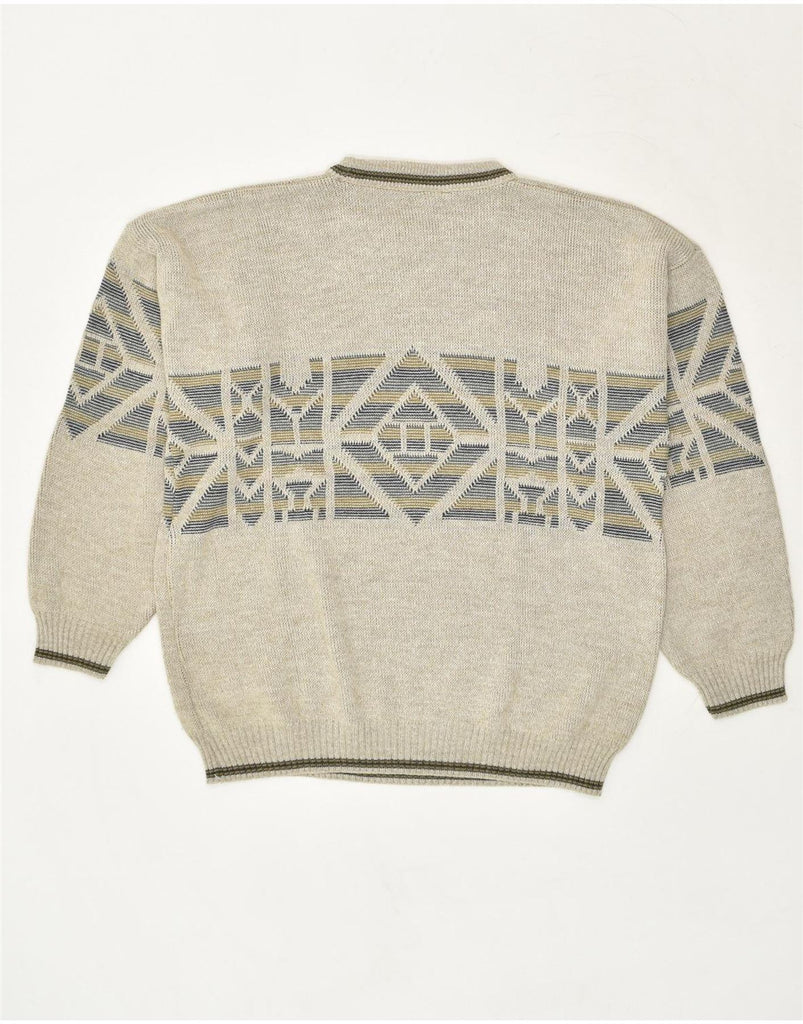 CANDA Mens Crew Neck Jumper Sweater Medium Beige Geometric Acrylic | Vintage Canda | Thrift | Second-Hand Canda | Used Clothing | Messina Hembry 