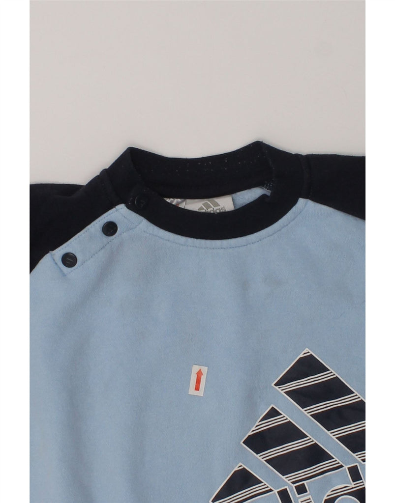 ADIDAS Baby Boys Graphic Sweatshirt Jumper 9-12 Months Blue Colourblock | Vintage Adidas | Thrift | Second-Hand Adidas | Used Clothing | Messina Hembry 