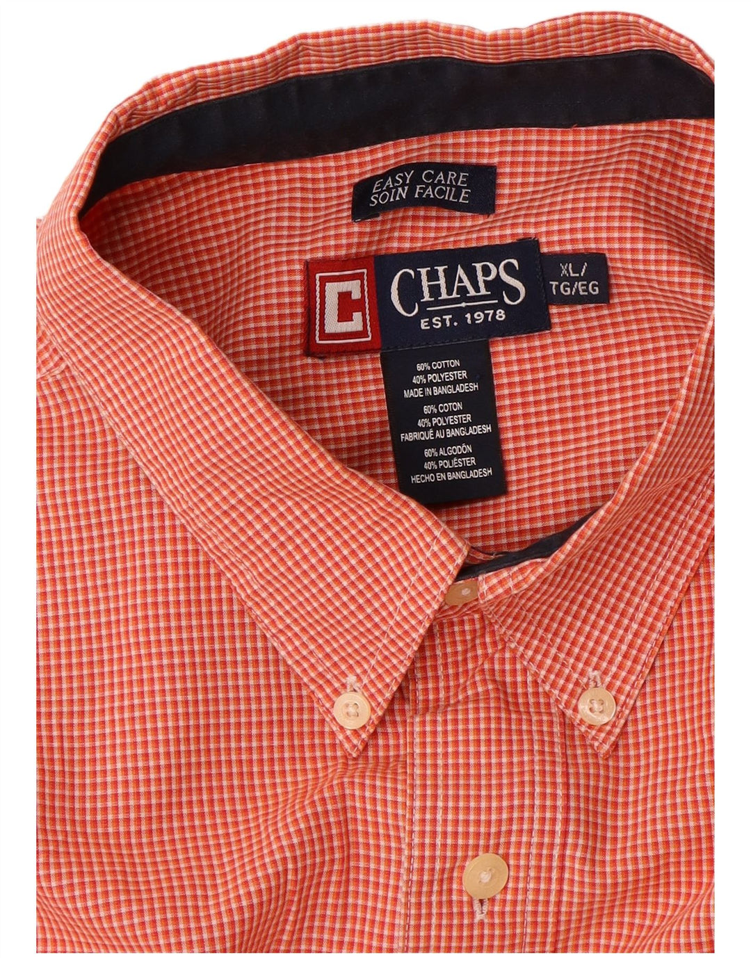 Chaps Mens Shirt XL Orange Gingham Cotton