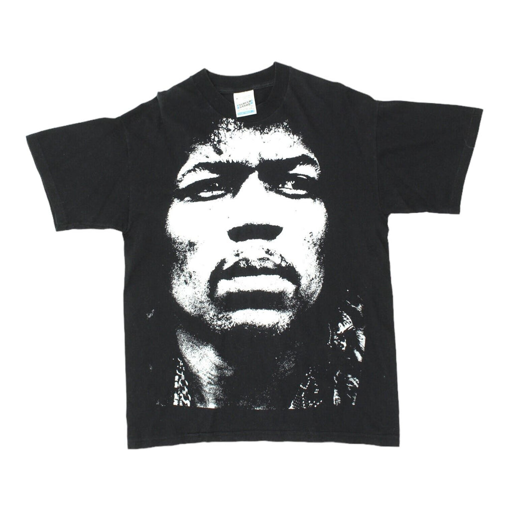 Jimi Hendrix Face Print Mens Black Tshirt | Vintage 90s Rock Music Guitar Icon | Vintage Messina Hembry | Thrift | Second-Hand Messina Hembry | Used Clothing | Messina Hembry 