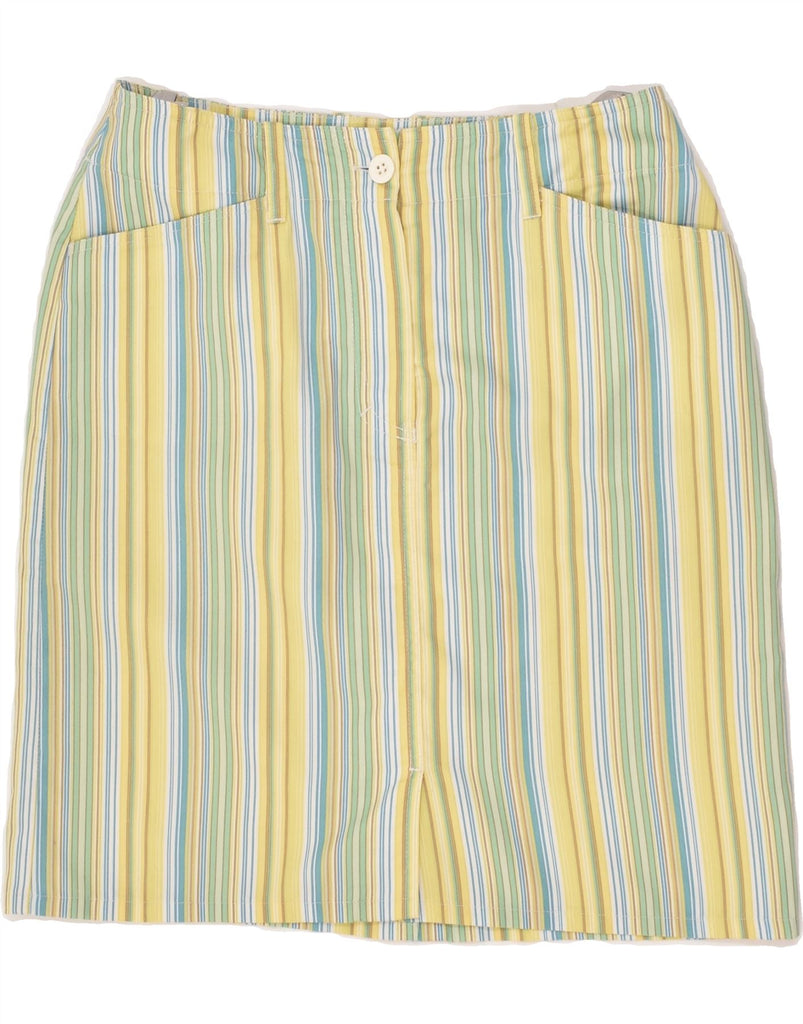 VINTAGE Womens Straight Skirt EU 36 Small W28 Yellow Striped Polyester | Vintage Vintage | Thrift | Second-Hand Vintage | Used Clothing | Messina Hembry 