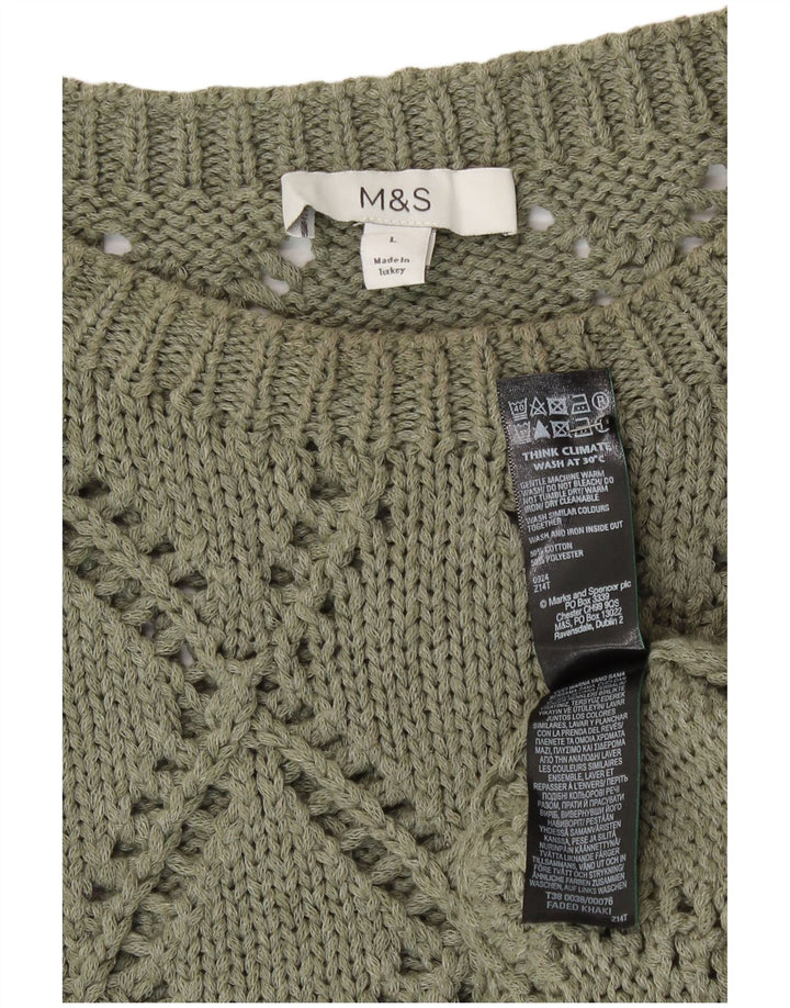 Marks & Spencer Womens Vest Tank Top UK 16 Large Khaki Cotton