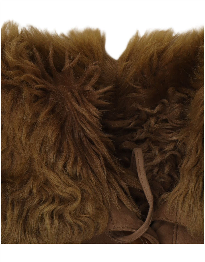 Vintage Womens Oversized Shearling Coat UK 10 Small Brown