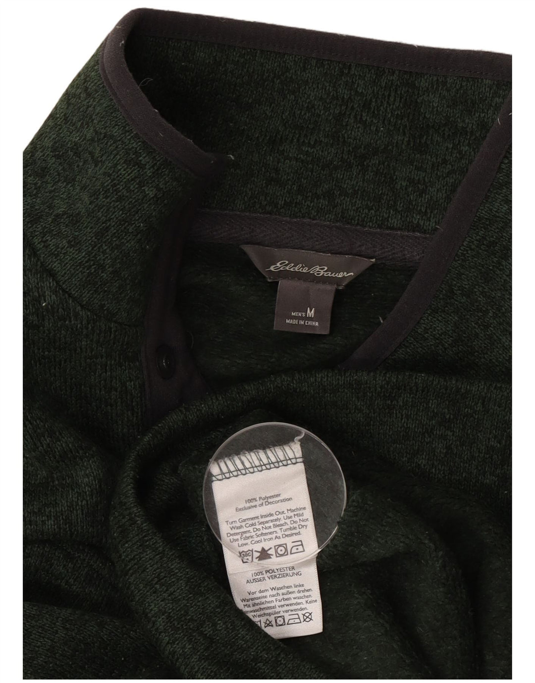 Eddie Bauer Mens Button Neck Sweatshirt Jumper Medium Green Flecked
