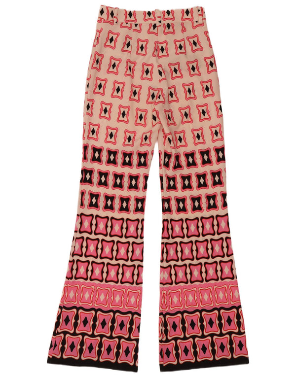 Zara Womens High Waist Flare Casual Trousers XS W24 L33 Pink Geometric