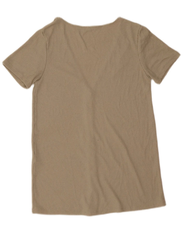 Zara Womens Short Sleeve Shirt Blouse UK 14 Medium Beige Viscose