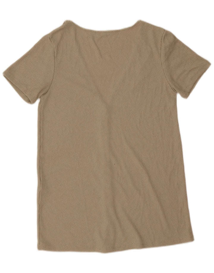 Zara Womens Short Sleeve Shirt Blouse UK 14 Medium Beige Viscose