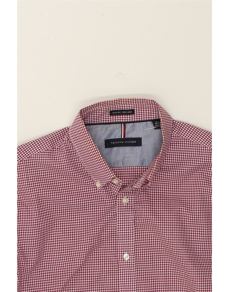 TOMMY HILFIGER Mens NON - IRON Slim Fit Shirt Size 15 1/2  Medium Burgundy | Vintage Tommy Hilfiger | Thrift | Second-Hand Tommy Hilfiger | Used Clothing | Messina Hembry 