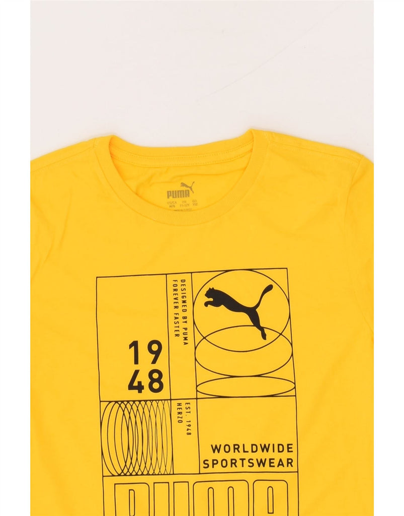 PUMA Boys Graphic T-Shirt Top 11-12 Years Yellow Cotton | Vintage Puma | Thrift | Second-Hand Puma | Used Clothing | Messina Hembry 