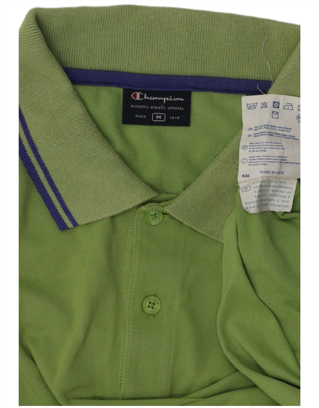 CHAMPION Mens Long Sleeve Polo Shirt Medium Green Cotton