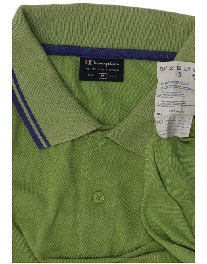 CHAMPION Mens Long Sleeve Polo Shirt Medium Green Cotton