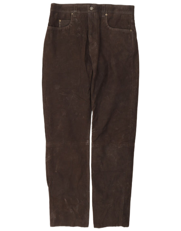 Front Line Mens Straight Suede Trousers IT 52 XL W38 L34 Brown Leather
