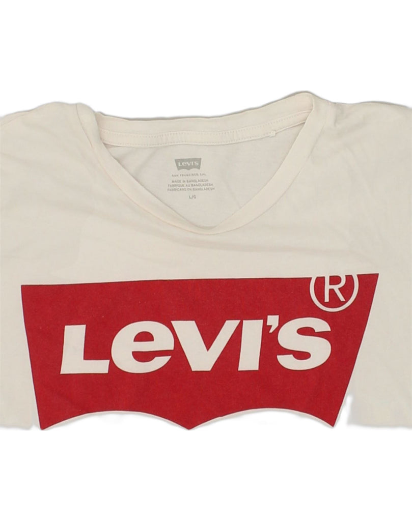 LEVI'S Womens Graphic T-Shirt Top UK 14 Large Beige Cotton | Vintage Levi's | Thrift | Second-Hand Levi's | Used Clothing | Messina Hembry 